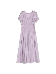 Elowen Round Neck Pleated 100% Cotton Dress