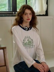 Haley Loose Round Neck Color Block Printed Casual T-Shirt