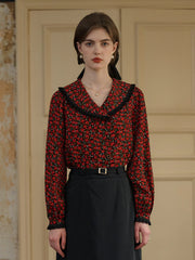 Indy Notched Lapel Contrasting Floral Blouse