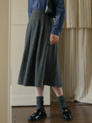 Mercy Sweet Slim A-line Pocket Wool Skirt - Gray