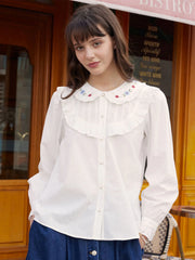 Nancy Floral Embroidered Doll Neck Cotton Blouse