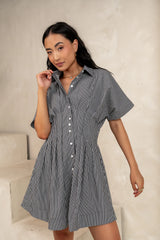 Erica Button Front Mini Dress in Grey