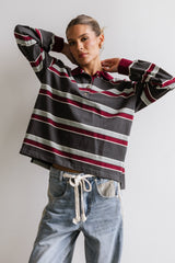 Megan Striped Top in Grey