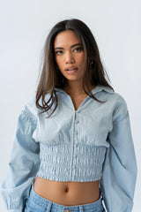 Yena Smocked Blouse in Blue