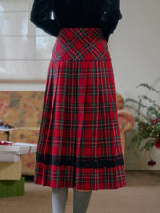 Drew A-Line Contrastng Pleated Plaid Skirt