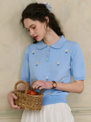 Ellianna Peter Pan Collar Embroidery Blouse