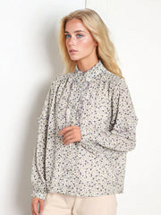 Celia Stand-Up Collar Printing Collision Long-Sleeved Shirt