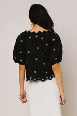 Kara Embroidered Blouse in Black