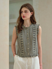 Tessa Round Neck Plaid Sleeveless Viscose Top