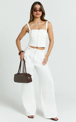 High Waist Wide Leg Pleated White Pants