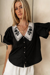 Lara Embroidered Blouse in Black