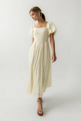 Beckie Smocked Maxi Dress in Off White