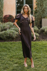 Amanda Lace Trim Maxi Dress in Brown