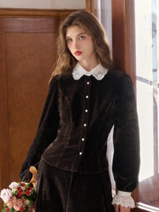 Goldie Peter Pan Collar Velvet Blouse