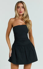 Donatella Mini Dress - Strapless Drop Waist Dress in Black