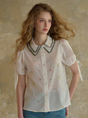 Hazel Double Collar Floral 100% Cotton Blouse