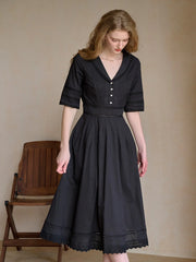 Fiona 100% Cotton Black Midi Dress