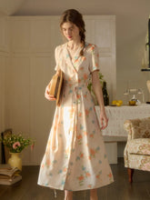 Louisa Ruffle V-Neck Floral Waist Dress - Apricot