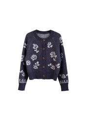 Katie Round Neck Jacquard Wool Cardigan