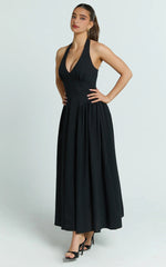 Black Halter Drop Waist Midi Dress