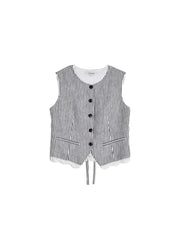 Sofia Round Neck Stripe 100% Linen Vest