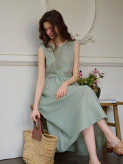 Irene Round Neck Waist Sleeveless Dress