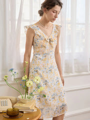 Ellis Floral Print Ruffle Trim Dress