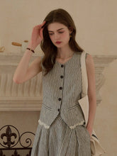 Sofia Round Neck Stripe 100% Linen Vest