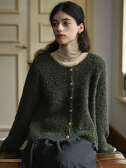 Stella Crew Neck Solid Button Front Cardigan