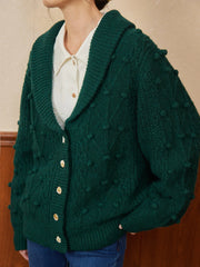 Nataly Cable Popcorn Chunky Green Knit Cardigan