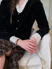 Mariam V-Neck Velvet Blouse