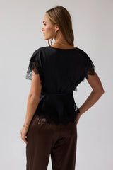 Chelsea Satin Blouse in Black