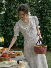 Stormi Charming V-neck Lace Trimmed Floral Print Dress