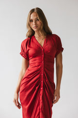 Opie Satin Midi Dress in Red-Orange