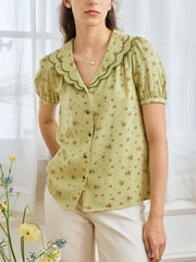 Indie Wavy Collar Contrast Blouse