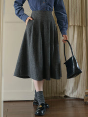 Mercy Sweet Slim A-line Pocket Wool Skirt - Gray