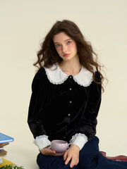 Allyson Peter Pan Collar Lace Lace Embroidery Shirt