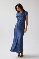 Hanna Satin Maxi Dress in Blue