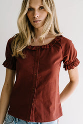Connie Ruffle Blouse in Rust