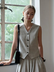 Amina V-Neck Plaid Vest