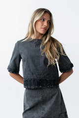 Jana Denim Top in Black