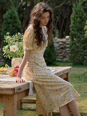 Stormi Charming V-neck Lace Trimmed Floral Print Dress