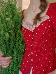 Charlotte Square Neck Lace Puff Sleeves Top