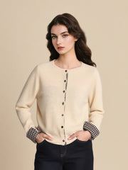 Ariyah Round Neck Plaid 100% Wool Cardigan