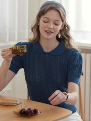 Kamryn Small Lapel Hollow Short Sleeve Knit Top