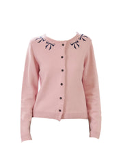Nyx Round Neck Contrasting Embroidery Bow Cardigan