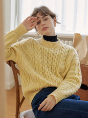 Raina Cable Yellow Irish Knit Wool Sweater