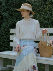 Aylin Mock Neck Embroidered White Shirt