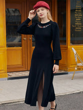 Lily Floral Embroidery Back hollow Split Sweater Dress