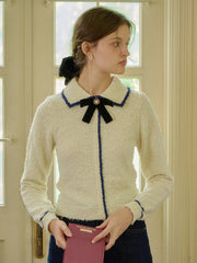Paige V-Neck Contrasting Trim Bow Sweater